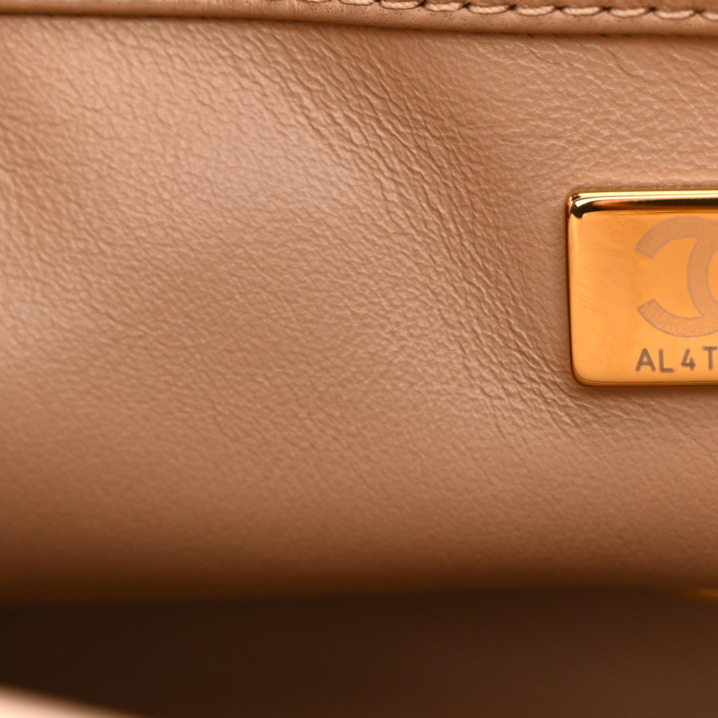 Chanel Lambskin Quilted Mini Rectangular Pearl Crush Flap Beige