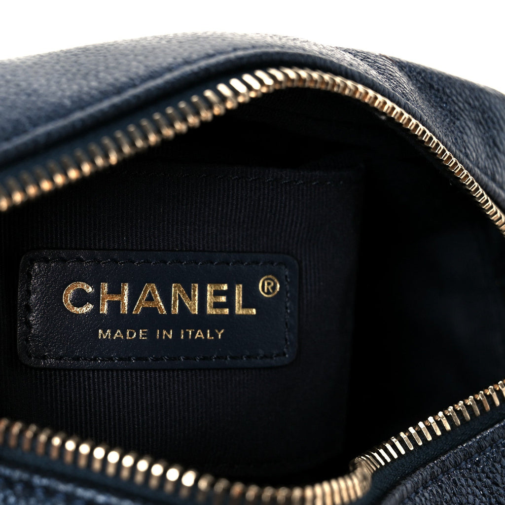 Chanel Shiny Caviar Quilted Chain Melody Camera Bag Dark Blue