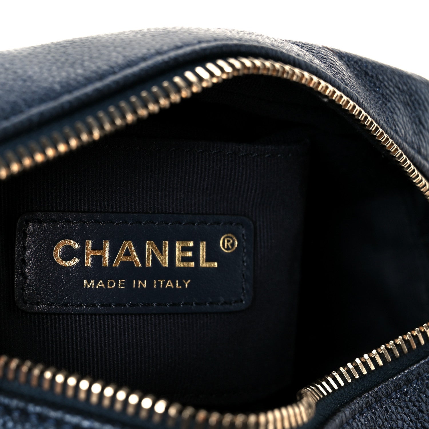 Chanel Shiny Caviar Quilted Chain Melody Camera Bag Dark Blue