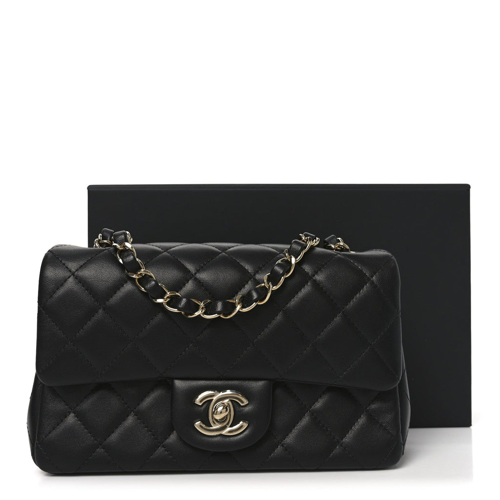 Chanel Lambskin Quilted Mini Rectangular Flap Black