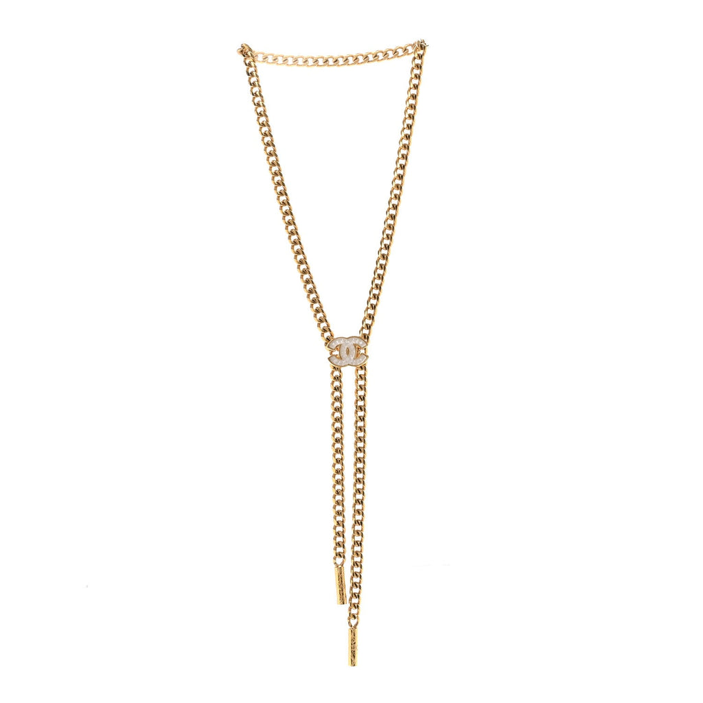 Metal Resin Chain CC Bolo Necklace Gold