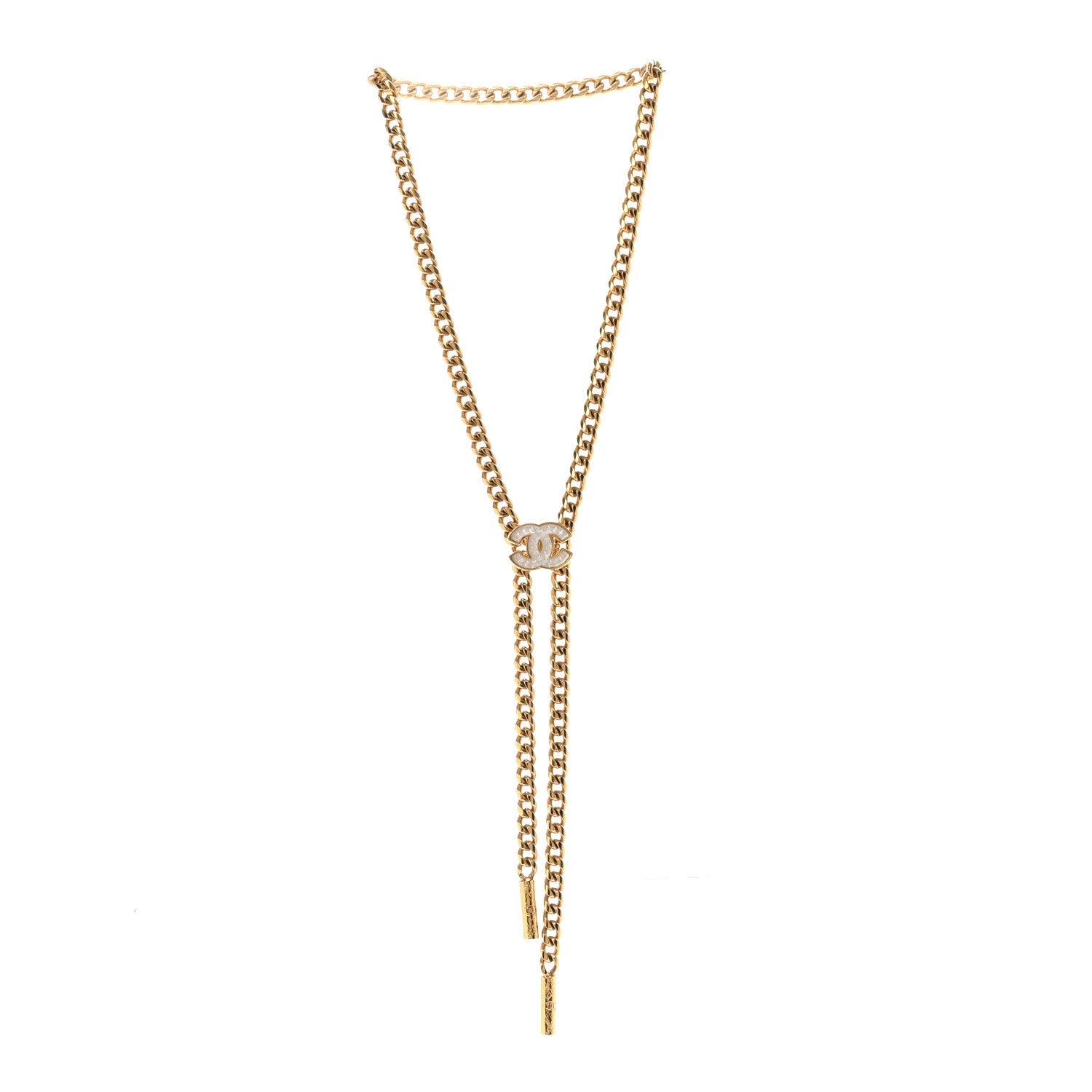 Metal Resin Chain CC Bolo Necklace Gold