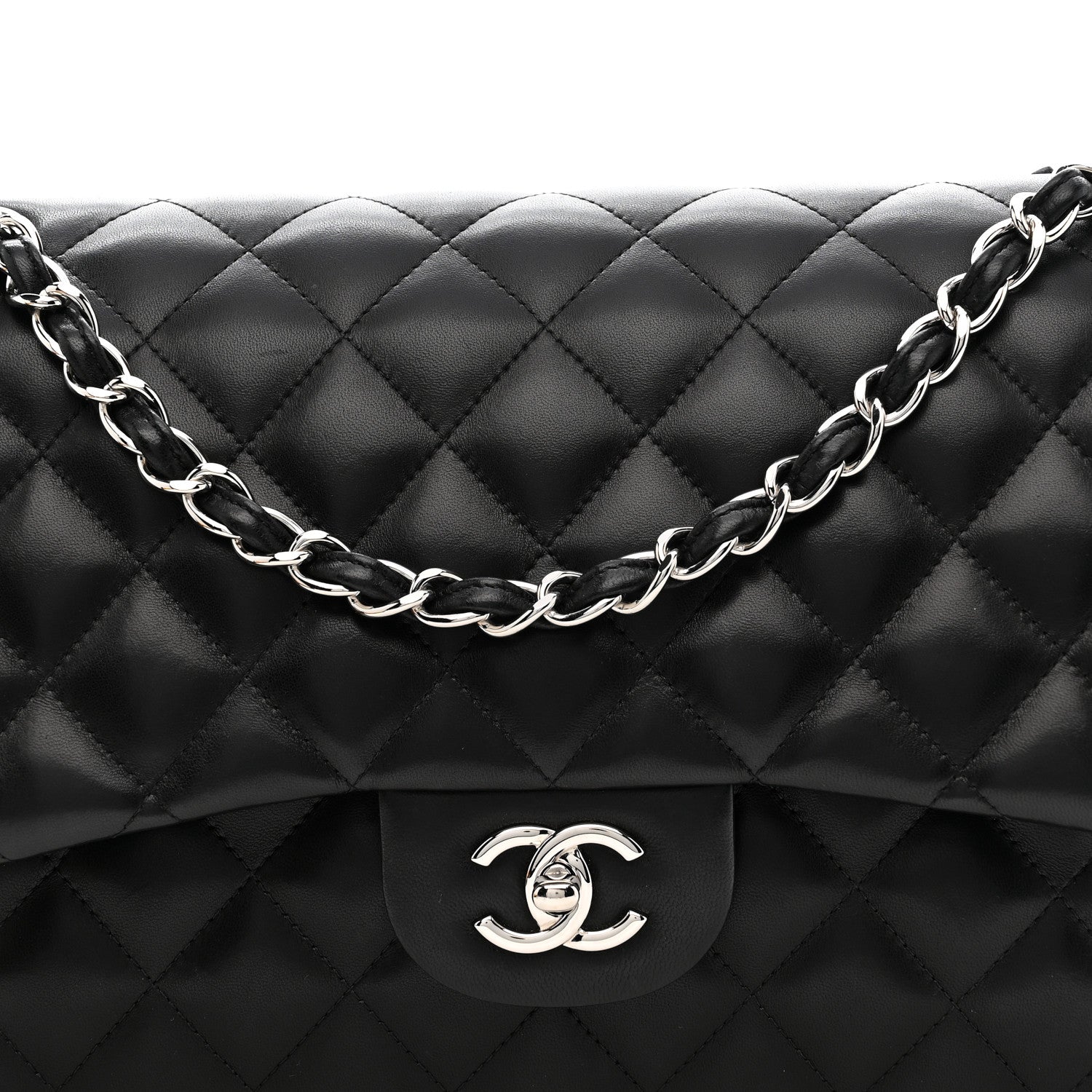 Chanel Lambskin Quilted Jumbo Double Flap Black