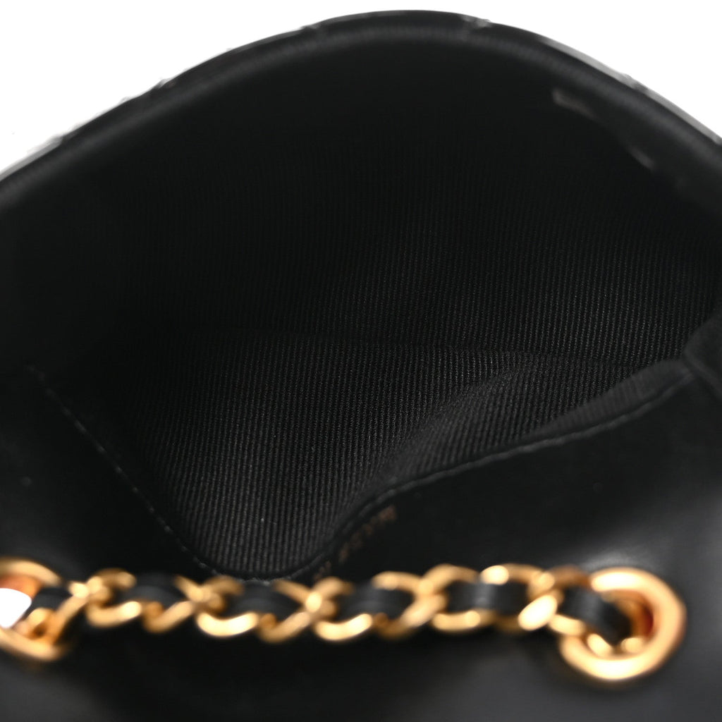 Chanel Patent Enamel Quilted Coco Hearts Clutch With Chain Black