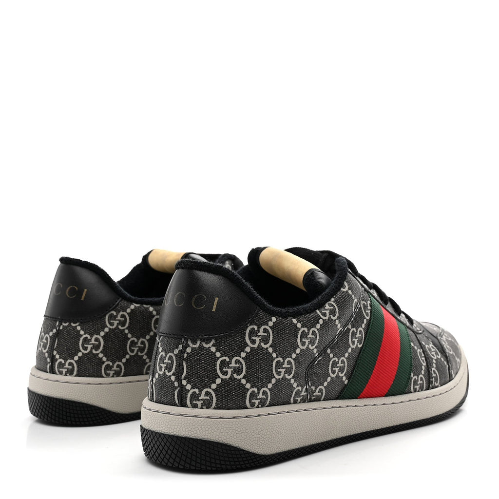 Gucci GG Supreme Monogram Miro Soft Calfskin Web Mens Screener Sneakers 8.5 Black Grey Sky
