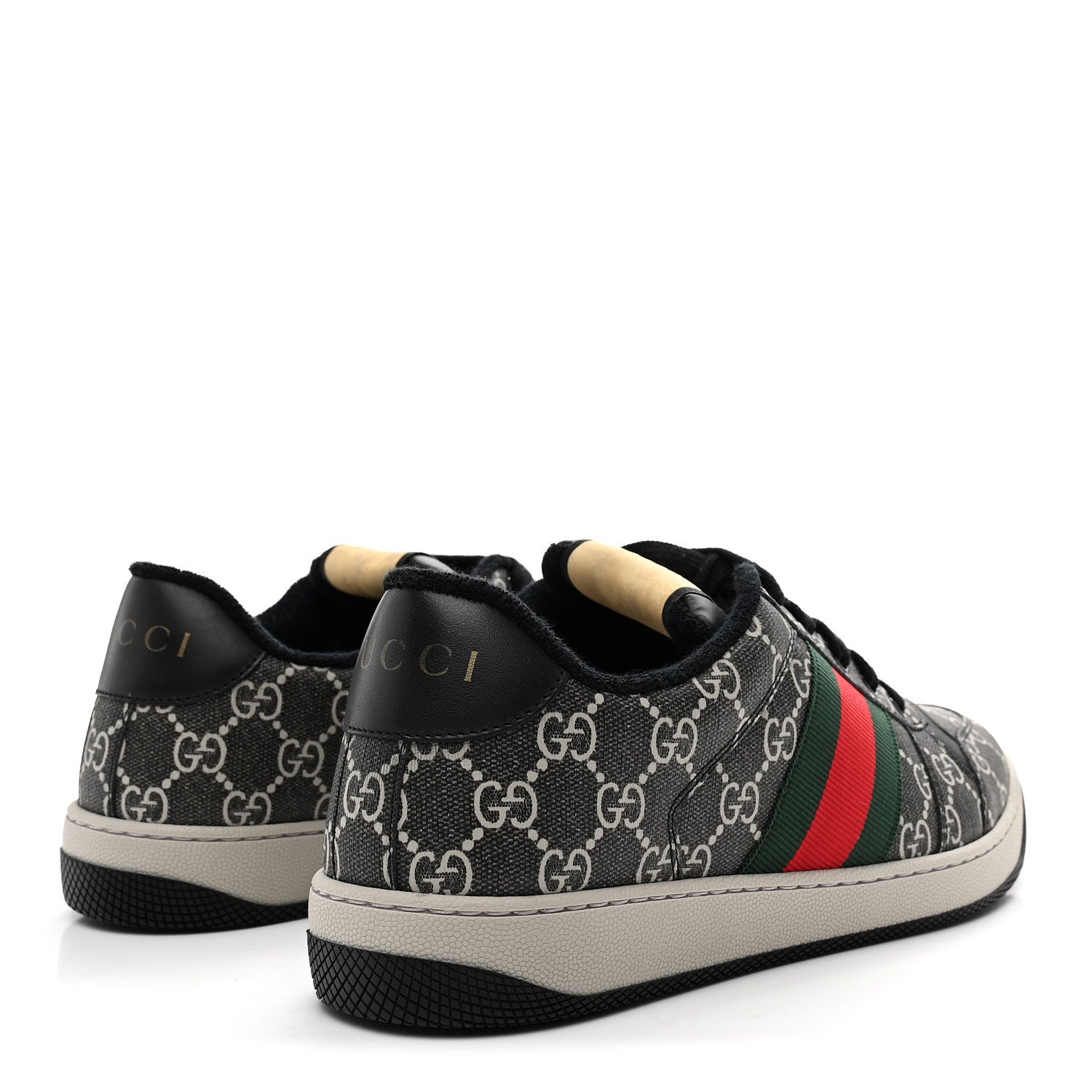 Gucci GG Supreme Monogram Miro Soft Calfskin Web Mens Screener Sneakers 8.5 Black Grey Sky