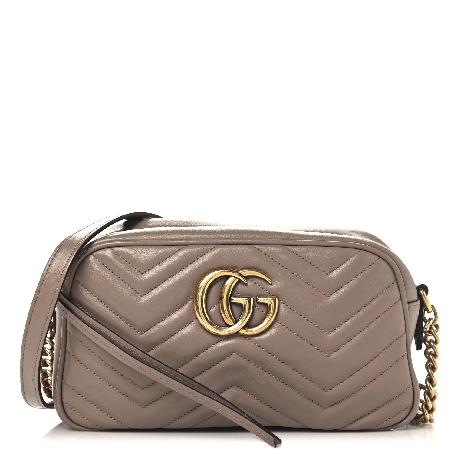Gucci Calfskin Matelasse Small GG Marmont Chain Shoulder Bag Porcelain Rose