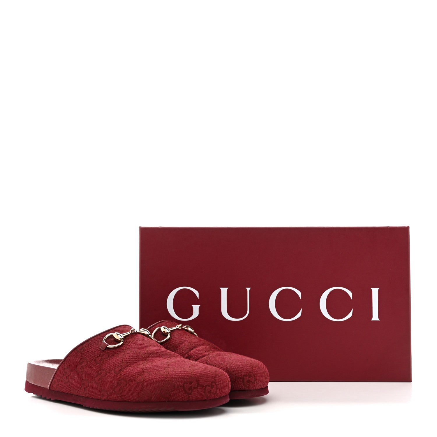 Gucci GG Supreme Monogram Womens Horsebit Slippers 41 Rosso Ancora