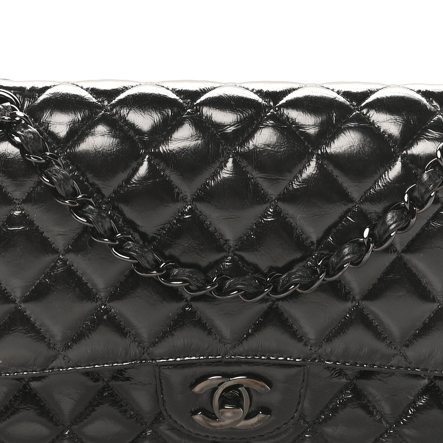 Chanel Shiny Crumpled Calfskin Quilted Medium Double Flap So Black