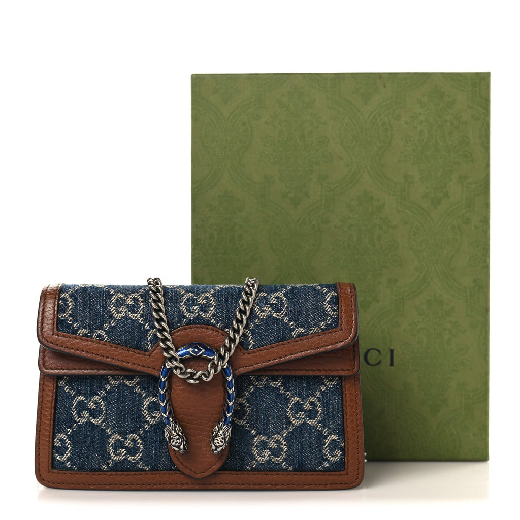 Gucci New Denim GG Monogram Dollar Calfskin Enamel Super Mini Dionysus Shoulder Bag Blue Tea Cuir Epilog Electric Blue