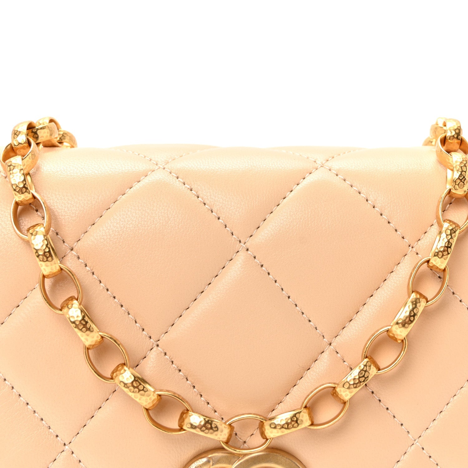 Chanel Lambskin Quilted CC Coin Flap Bag Beige