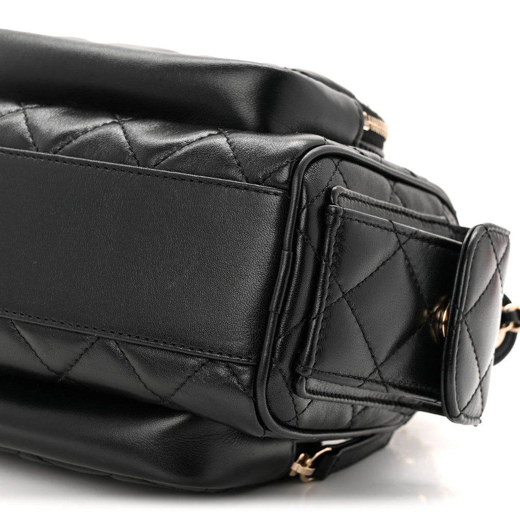 Chanel Shiny Crumpled Lambskin Quilted Small Preppy Pocket Camera Case Black