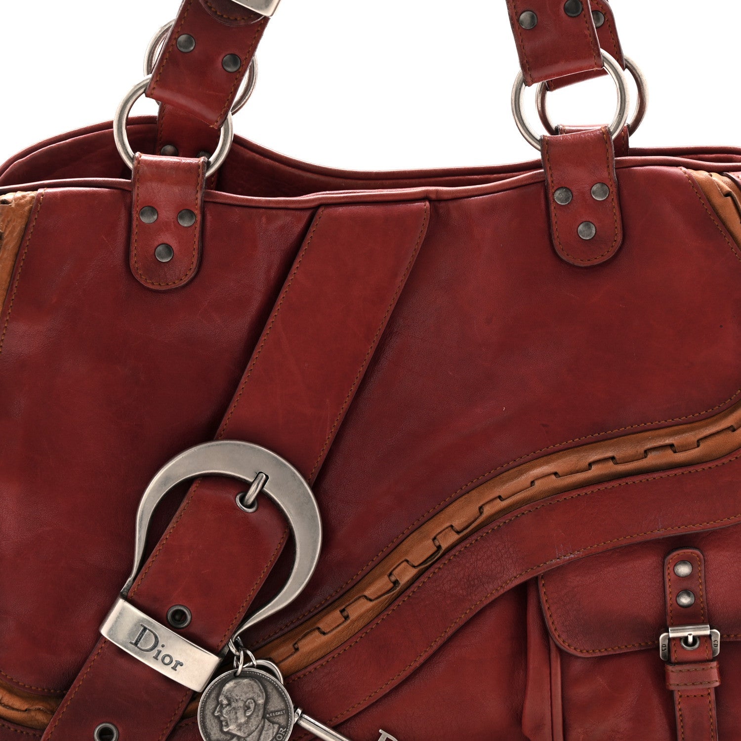 Christian Dior Calfskin Large Gaucho Double Saddle Bag Red