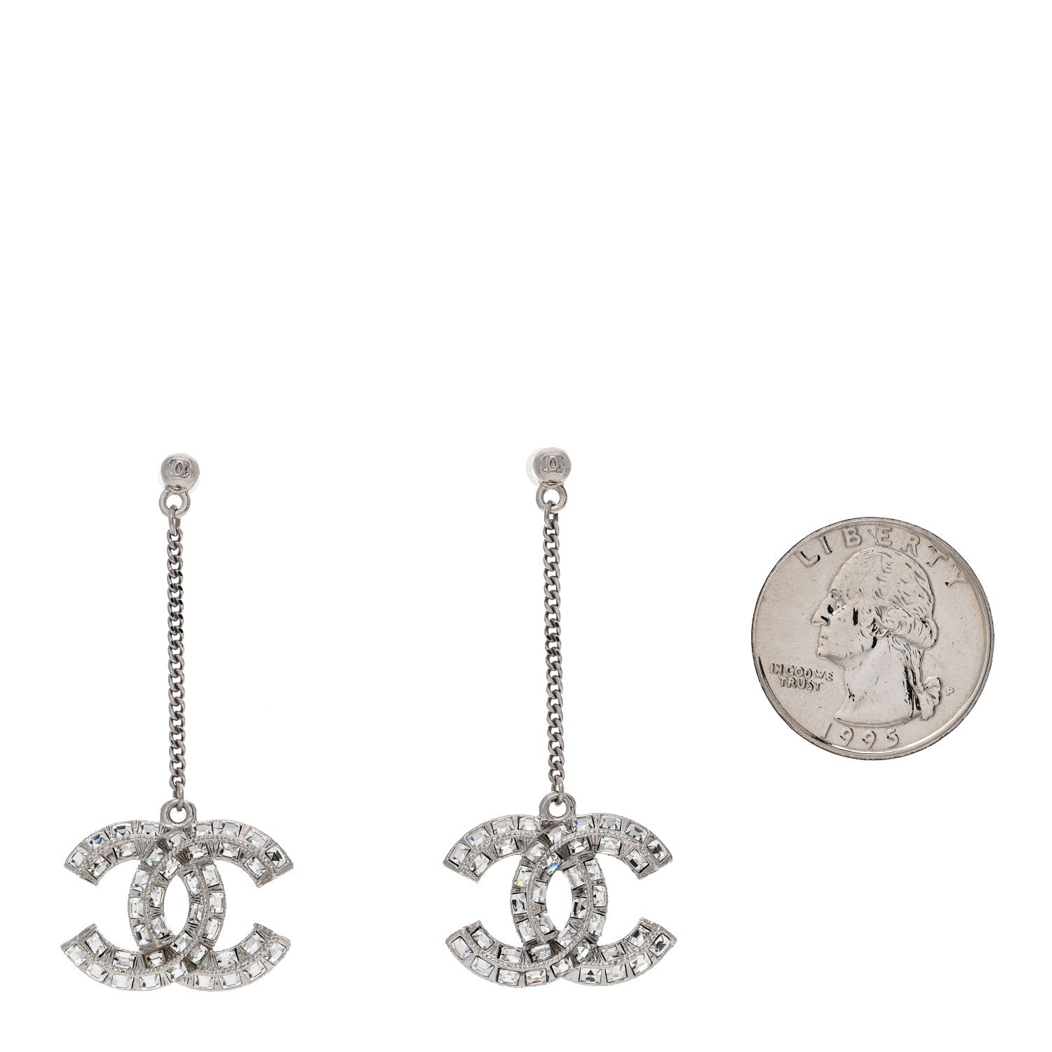 Baguette Crystal CC Drop Earrings Silver