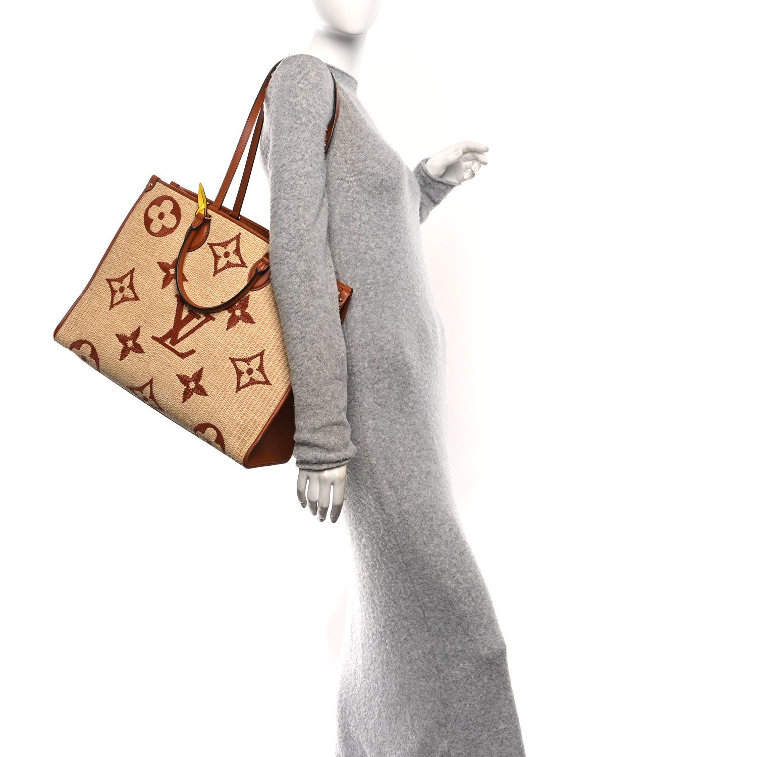 Louis Vuitton Raffia Calfskin Monogram Giant Onthego GM Tan