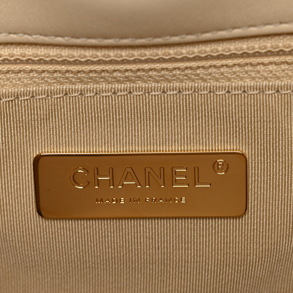 Chanel Lambskin Quilted Medium Chanel 19 Flap Beige