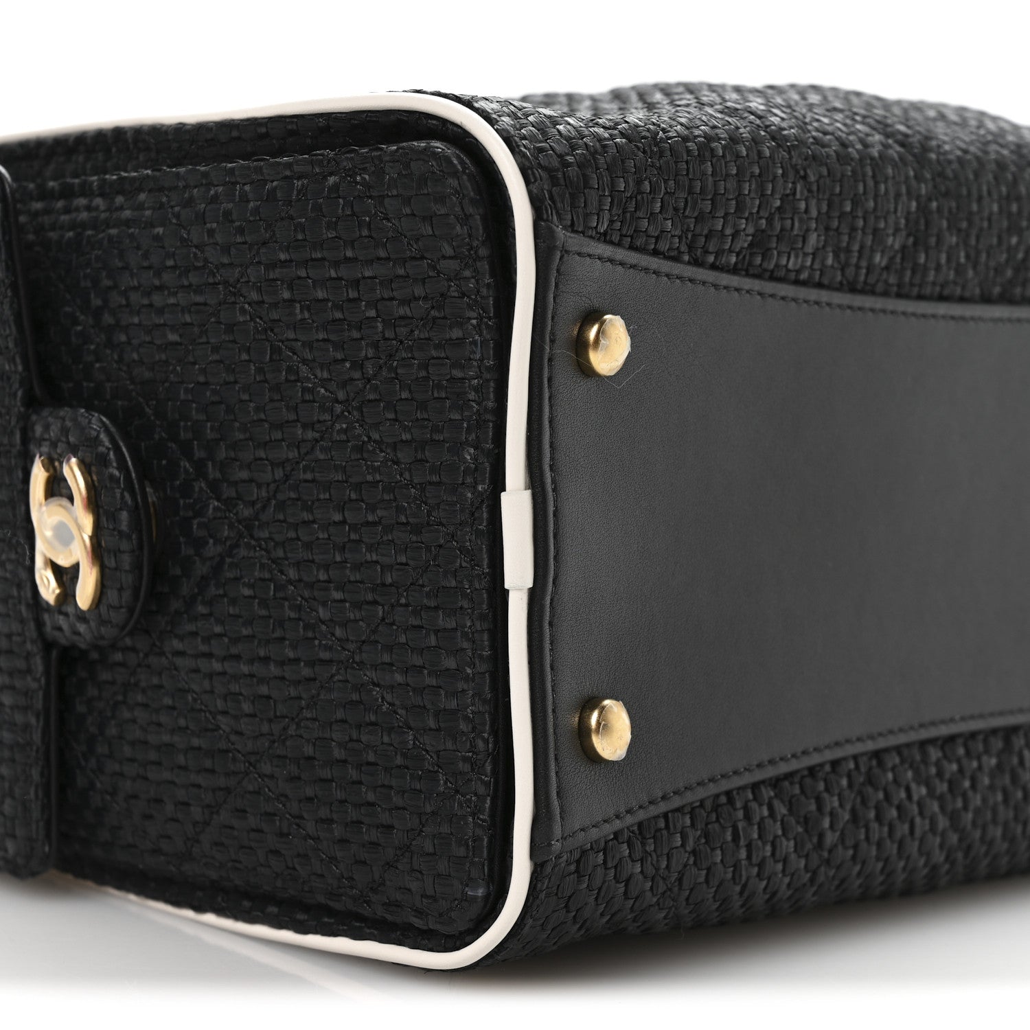 Chanel Braided Raffia Calfskin Small Chanel 25 Handbag Black White