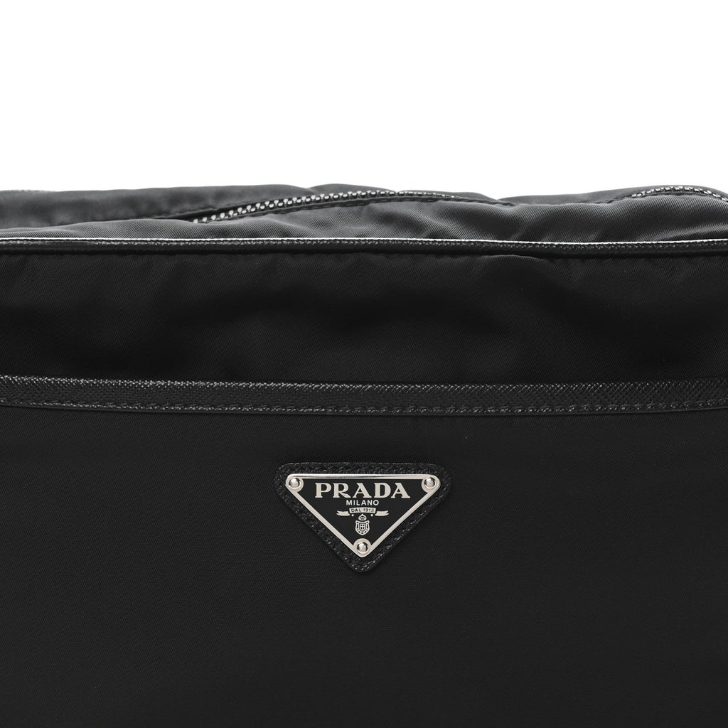 Prada Re-Nylon Vela Saffiano Pocket Double Zip Shoulder Bag Black