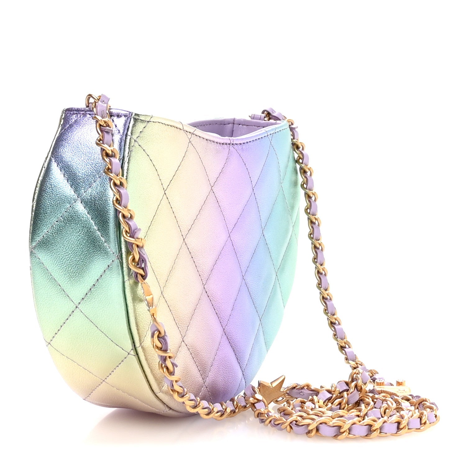 Chanel Gradient Metallic Lambskin Quilted Hobo Bag Pink Purple Green