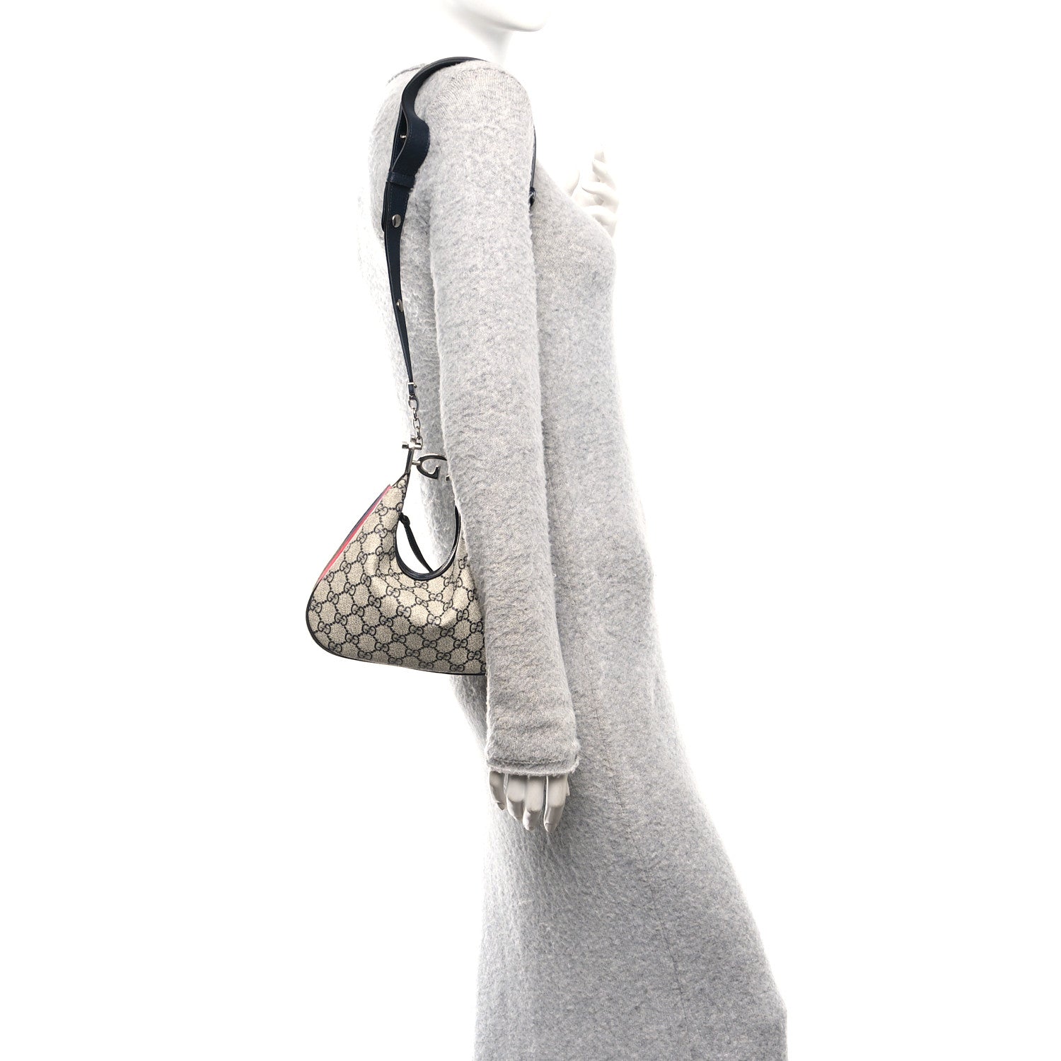 Gucci GG Supreme Monogram Textured Calfskin Web Small Attache Shoulder Bag Beige Blue
