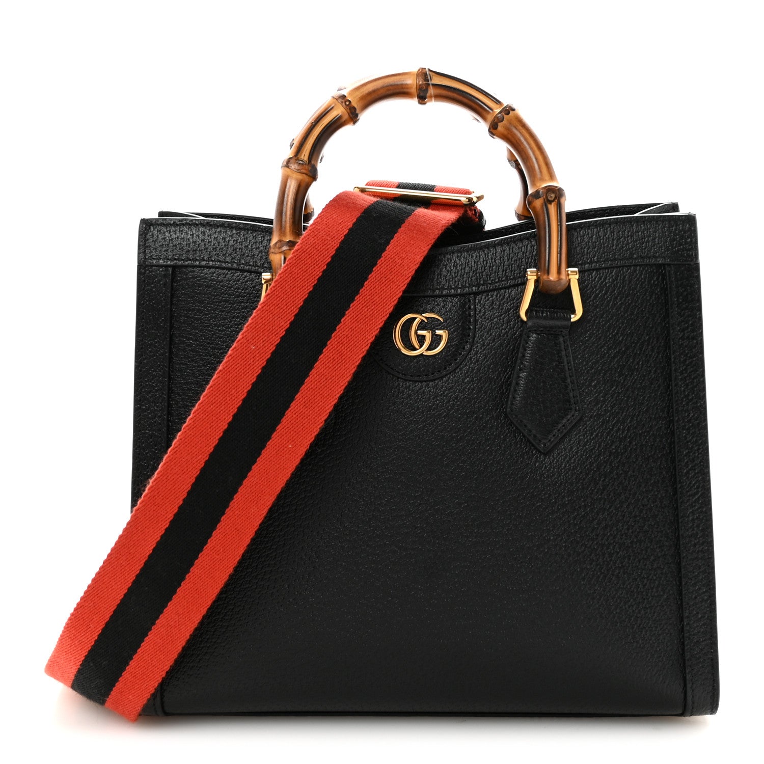 Gucci Textured Dollar Calfskin Web Small Diana Tote Bag Black Dusty Grey