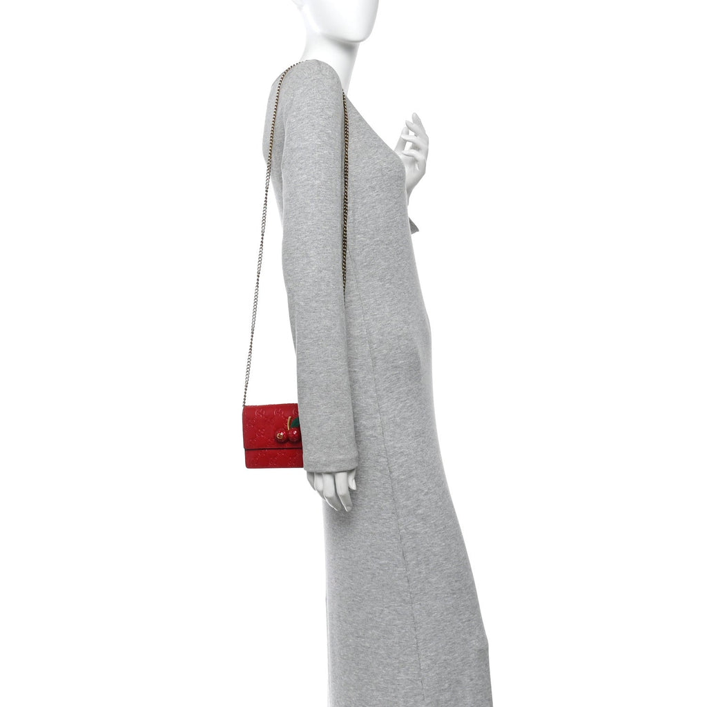Gucci Guccissima Mini Cherry Chain Bag Hibiscus Red