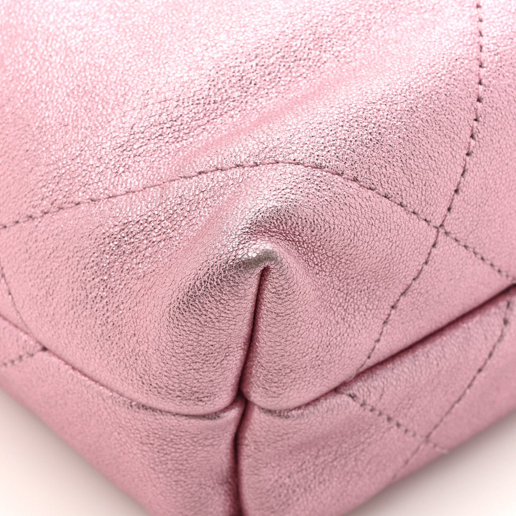Chanel Metallic Lambskin Lacquered Monochrome Quilted Mini Chanel 22 Pink
