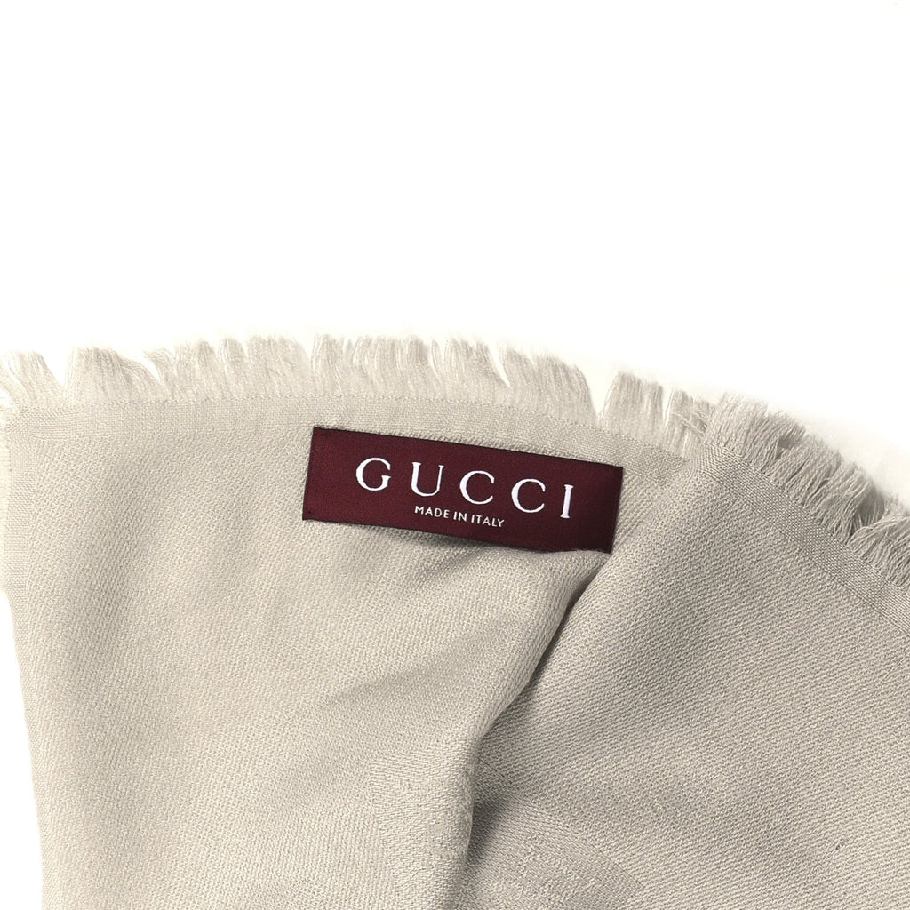 Gucci Wool Jacquard GG Monogram Fringe Scarf Lead