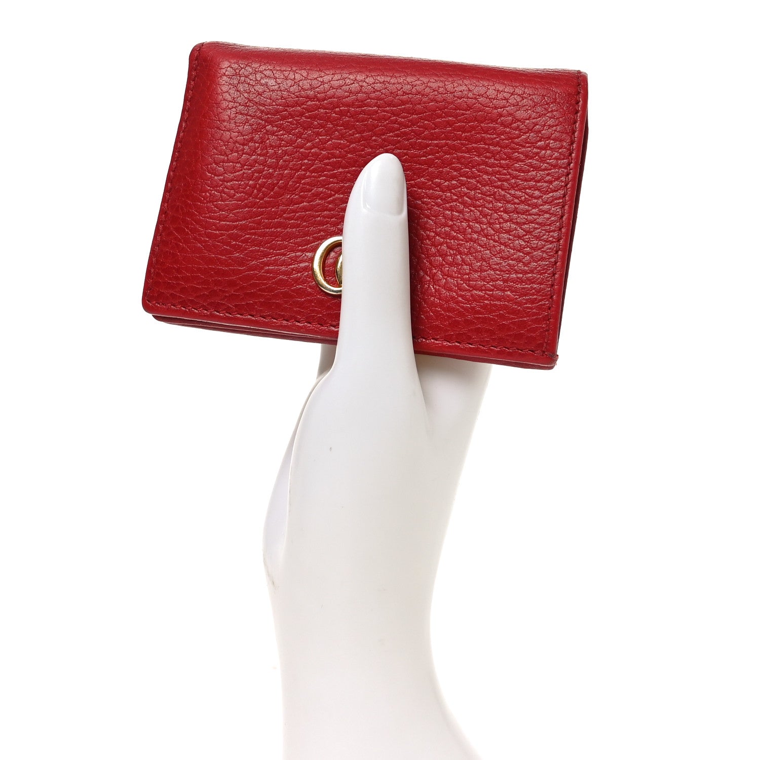 Gucci Pebbled Calfskin GG Marmont Card Case Hibiscus Red