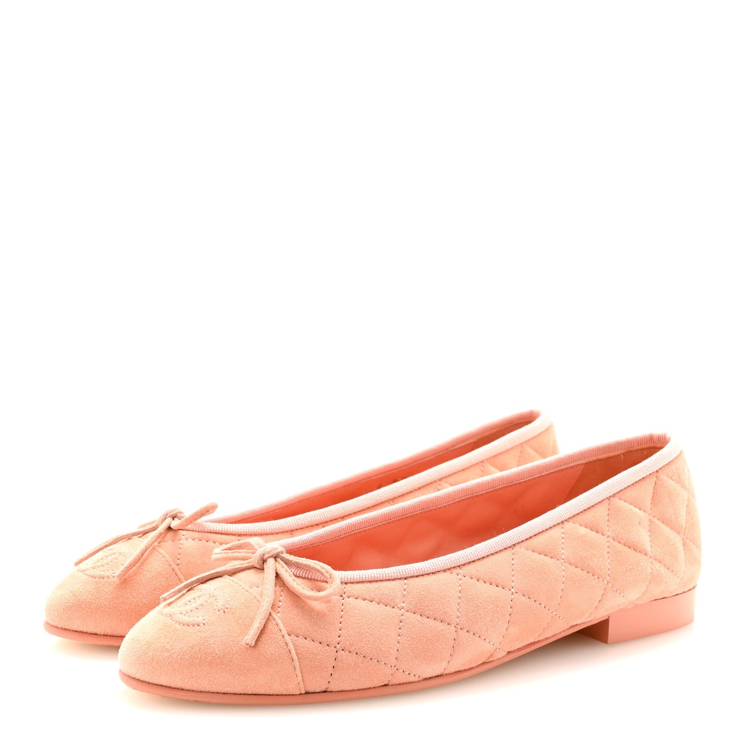 Chanel Suede Quilted Cap Toe CC Ballerina Flats 37 Light Orange