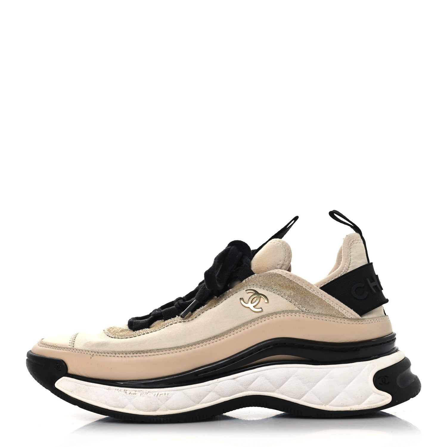 Chanel Velvet Calfskin Mixed Fibers CC Sneakers 37 Beige