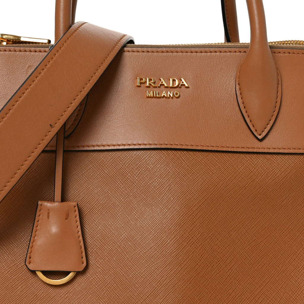 Prada Saffiano City Calf Medium Esplanade Tote Caramel