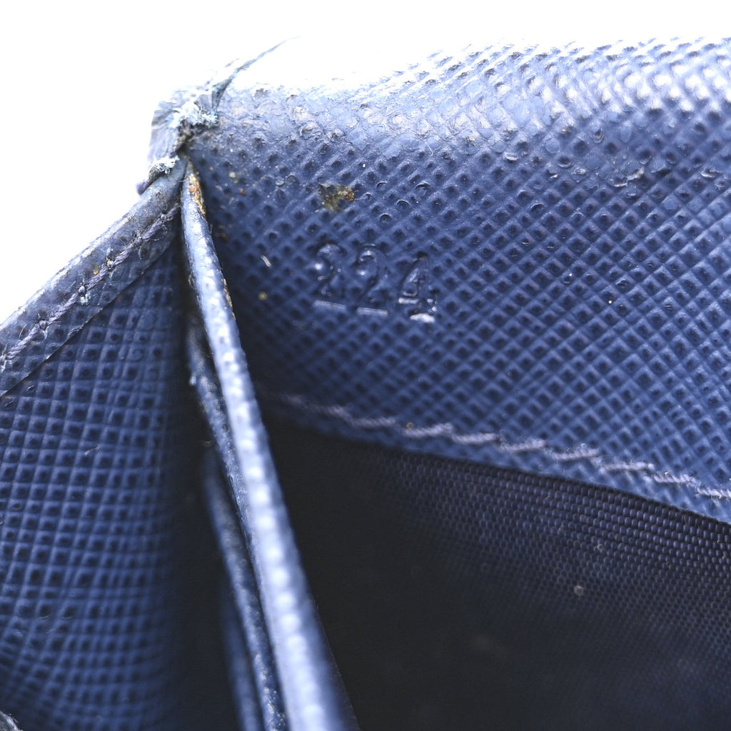 Prada Saffiano Metal Bar Continental Flap Wallet Bluette