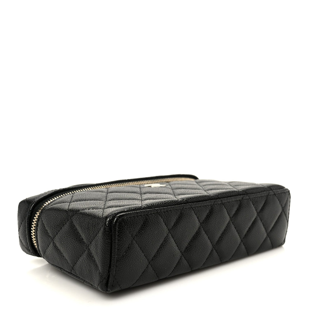 Chanel Caviar Quilted Top Handle Slim Vanity With Chain Black