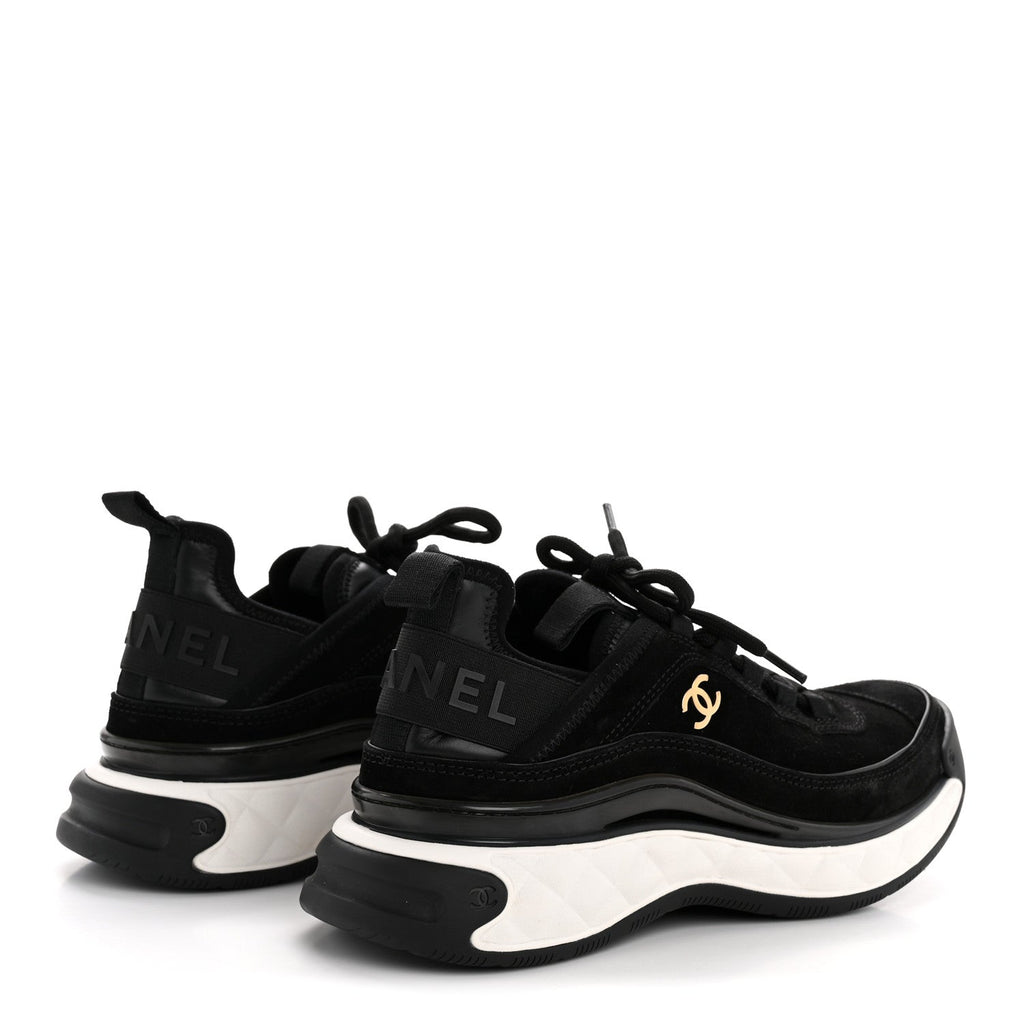 Chanel Suede Calfskin Nylon Grosgrain CC Sneakers 38 Black