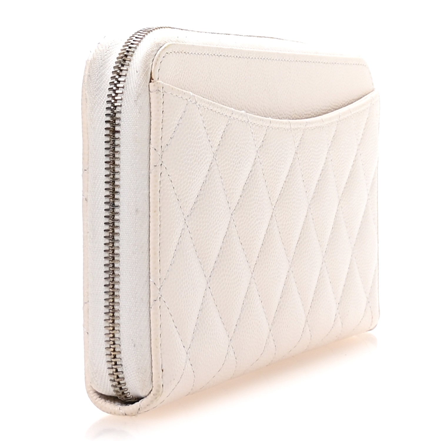 Caviar Quilted Large Gusset Zip Around Wallet White