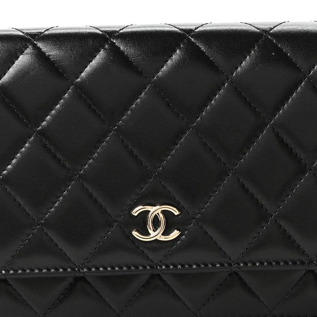 Chanel Calfskin Quilted Maxi Pearl Wallet On Chain WOC Black