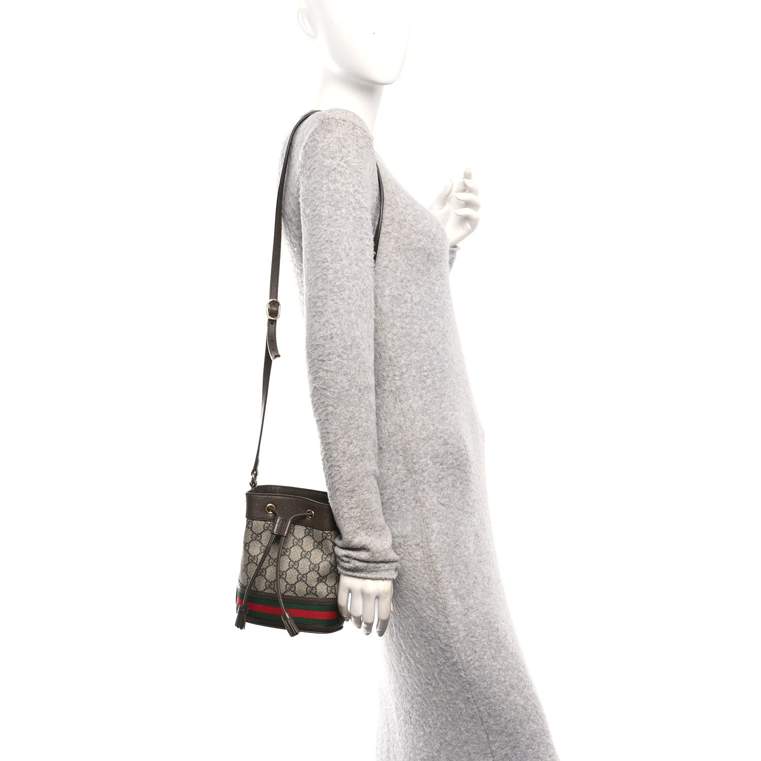 Gucci GG Supreme Monogram Web Mini Ophidia Bucket Bag Brown
