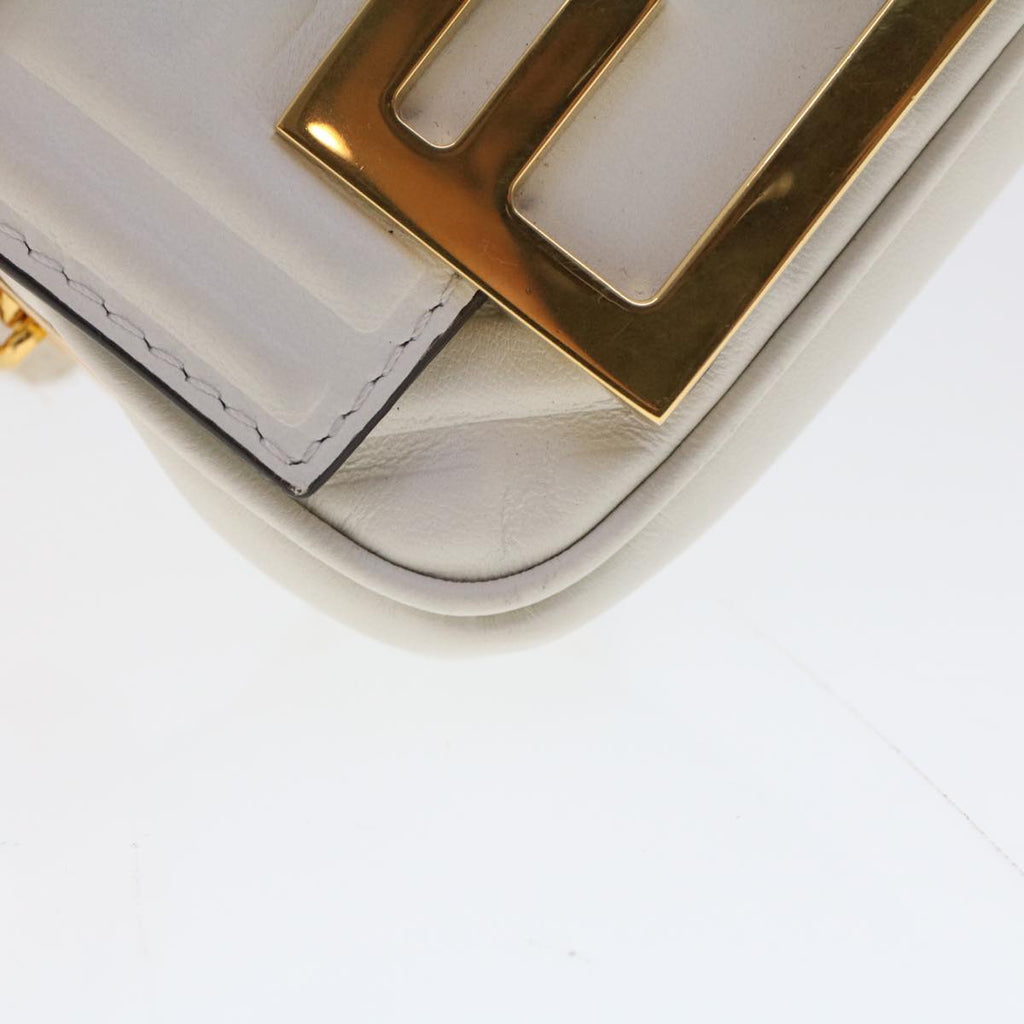 FENDI Zucca Canvas Nano Baguette Chain Shoulder Bag Leather White Auth 47061