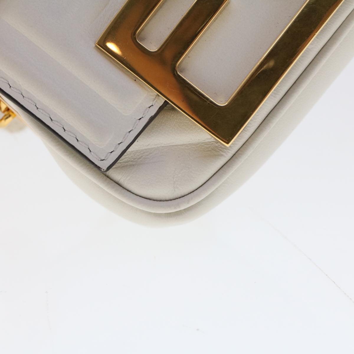 FENDI Zucca Canvas Nano Baguette Chain Shoulder Bag Leather White Auth 47061
