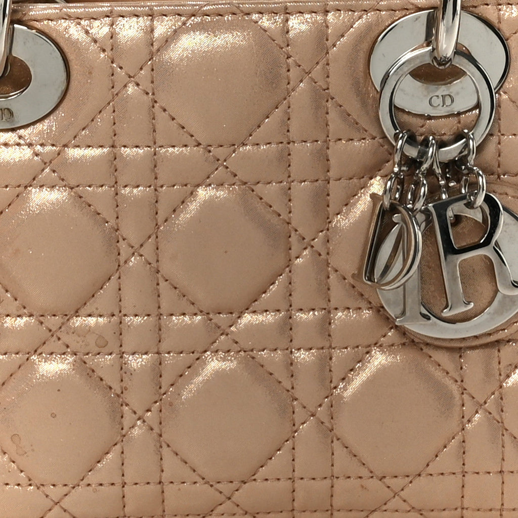 Christian Dior Lambskin Cannage Mini Lady Dior Powder Beige