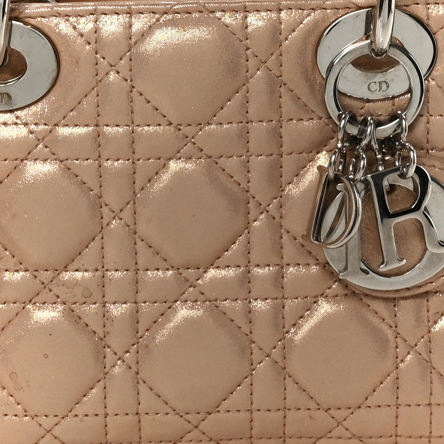 Christian Dior Lambskin Cannage Mini Lady Dior Powder Beige