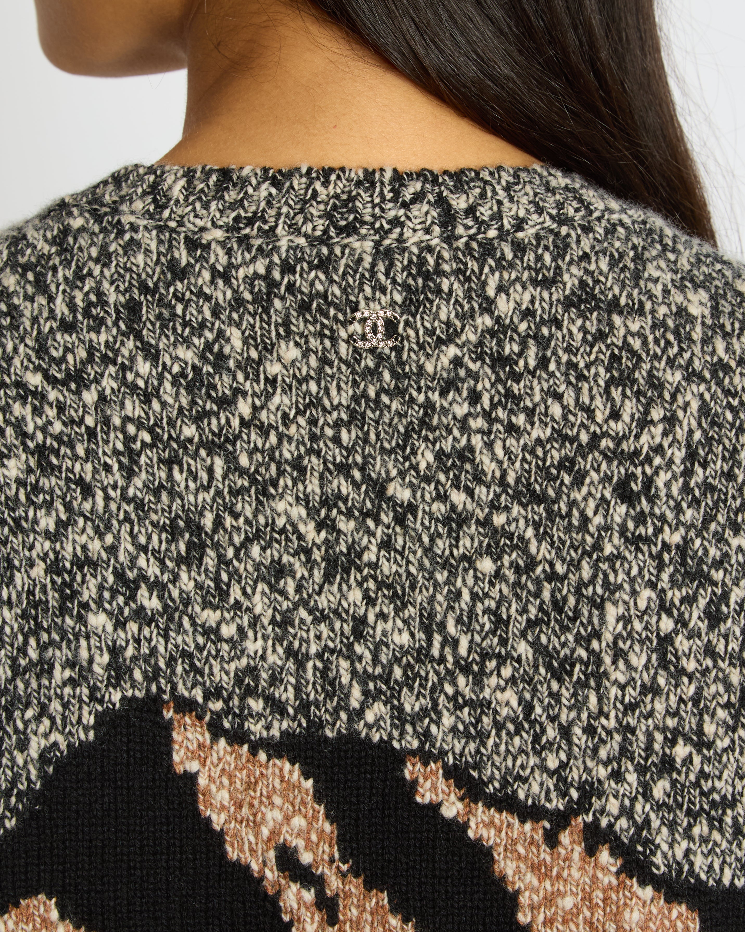 Chanel 24N Grey, Brown and Blue Mountain Cashmere and Wool Jumper with Logo Detail  Size FR 36 (UK 8)