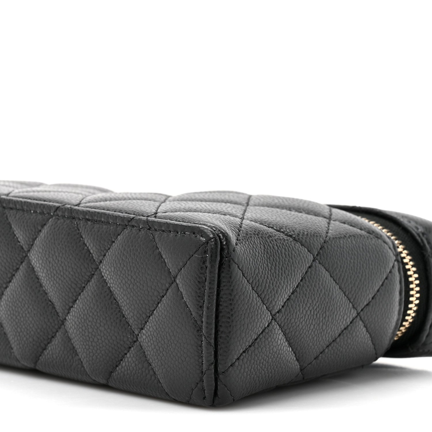 Chanel Caviar Quilted Top Handle Slim Vanity With Chain Black