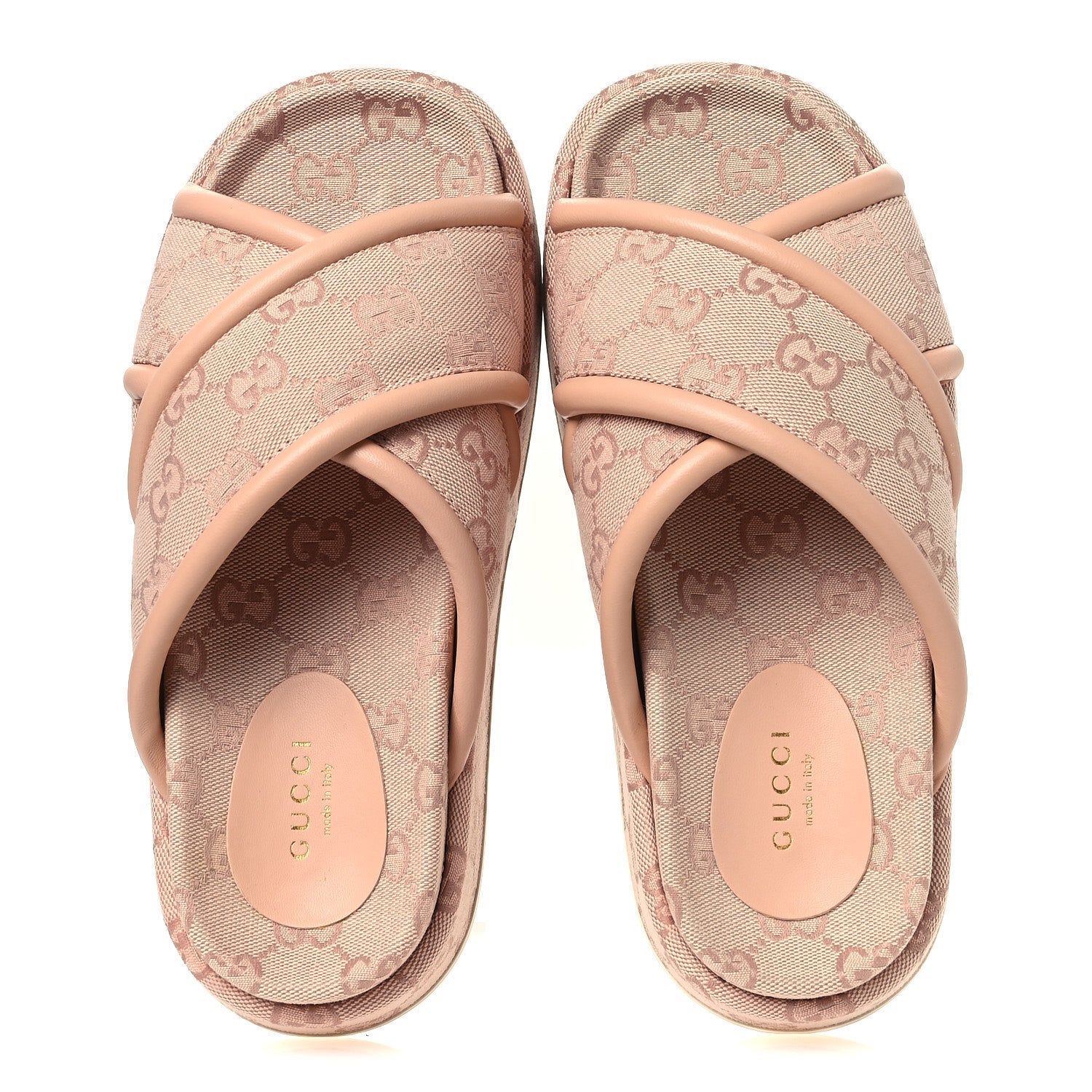 Gucci Monogram GG Calfskin Angelina Platform 55mm Slide Sandals 36.5 Light Pink