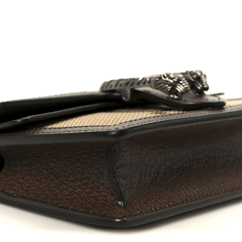 Gucci Monogram Jumbo GG Textured Dollar Calfskin Super Mini Dionysus Shoulder Bag Camel Ebony New Acero