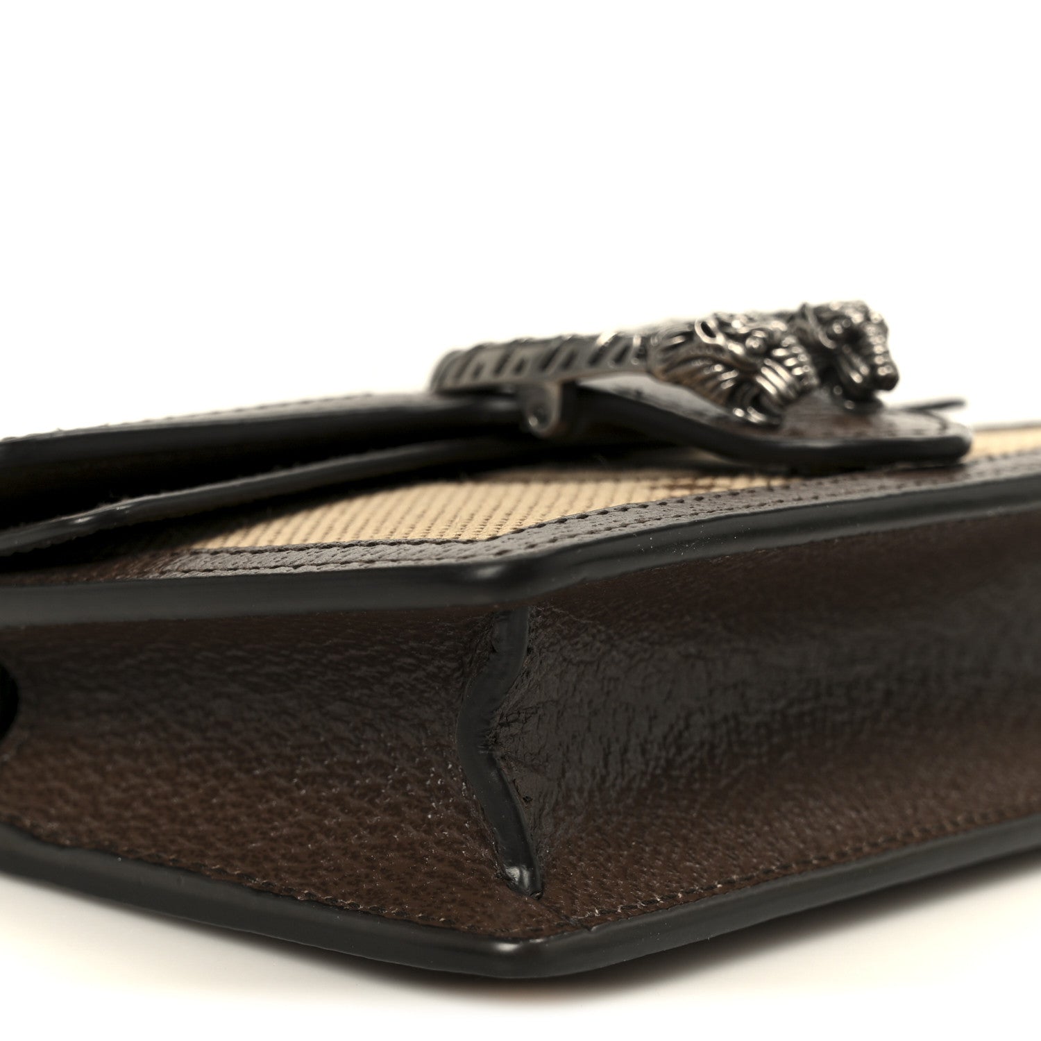 Gucci Monogram Jumbo GG Textured Dollar Calfskin Super Mini Dionysus Shoulder Bag Camel Ebony New Acero