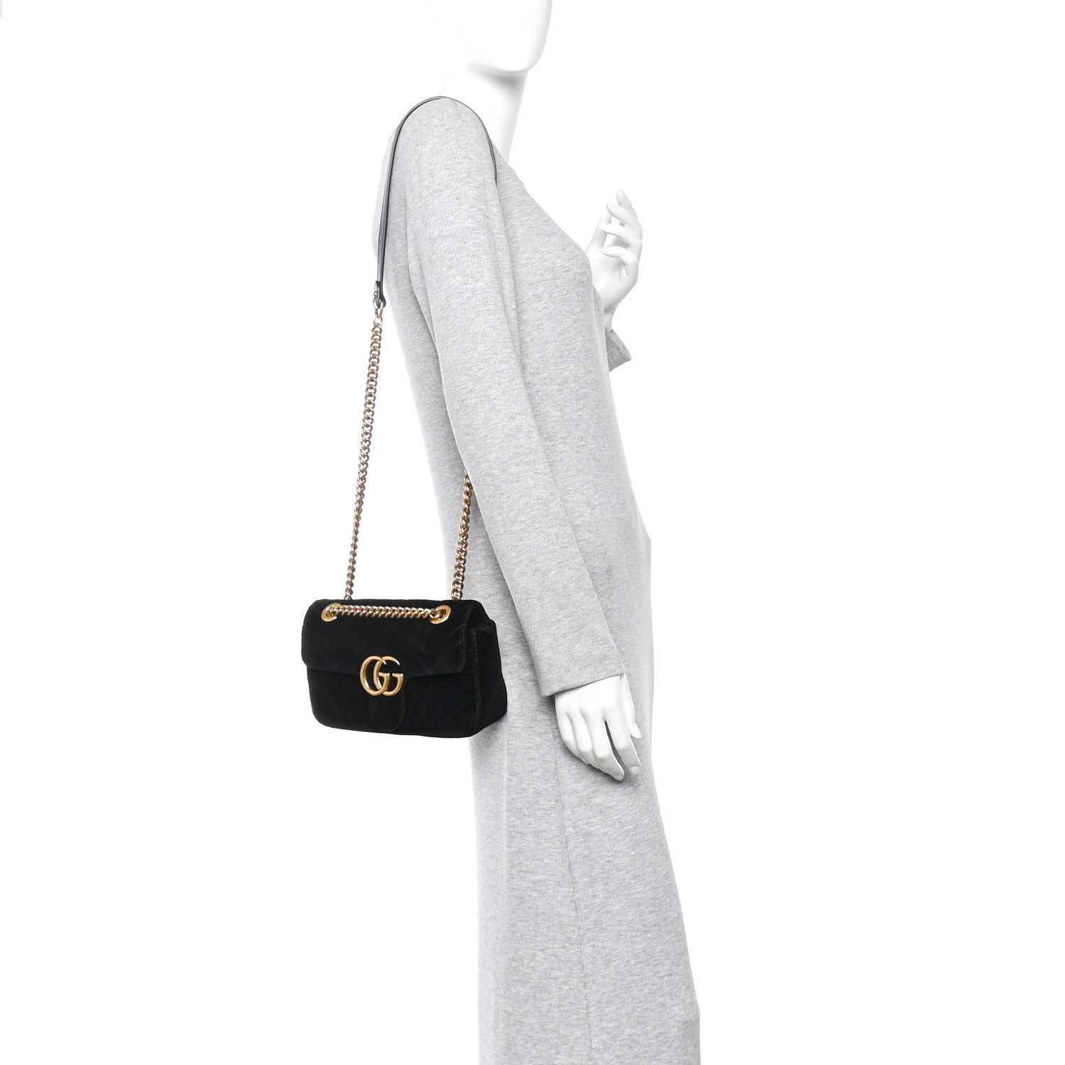 Gucci Velvet Matelasse Mini GG Marmont Shoulder Bag Black