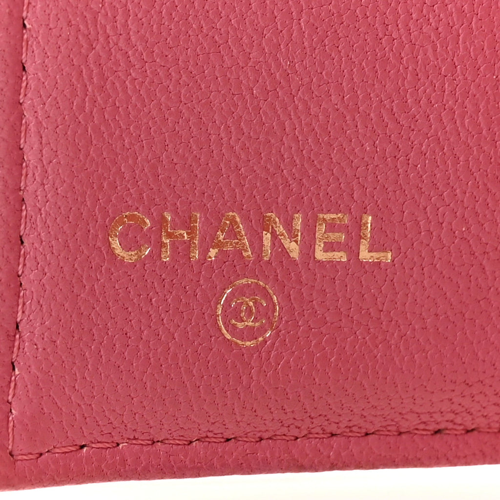 Chanel Sheepskin Quilted Vintage Mademoiselle Trifold Wallet Dark Pink