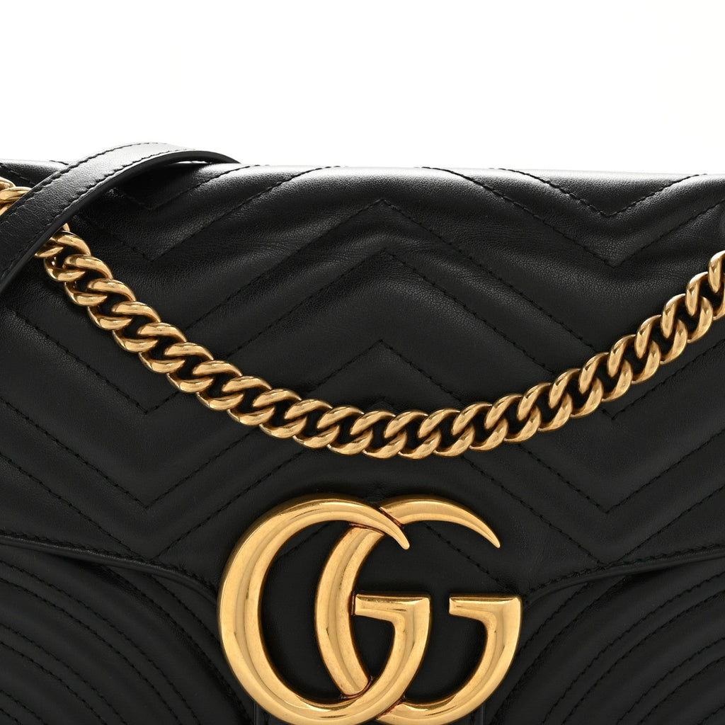 Gucci Calfskin Matelasse Medium GG Marmont Shoulder Bag Black